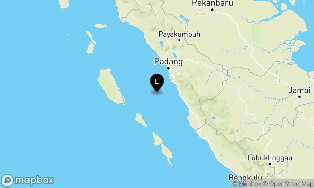 Peta Gempa Pusat gempa berada di laut 60 km barat daya Painan-Pesisir Selatan