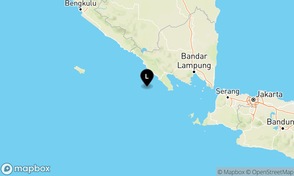 Peta Gempa Pusat gempa berada di laut 76 km tenggara Pesisir Barat