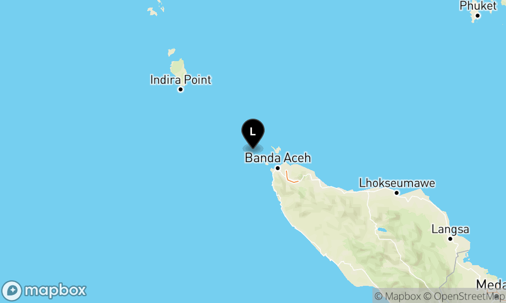 Peta Gempa Pusat gempa berada di laut 43 km barat daya Kota Sabang
