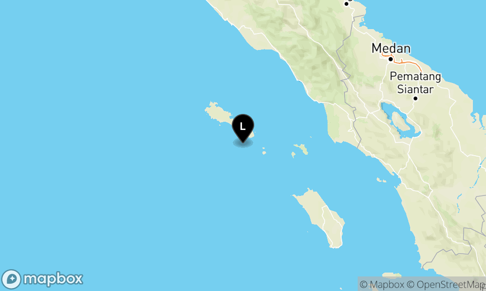 Peta Gempa Pusat gempa berada di laut 29 km barat daya Sinabang