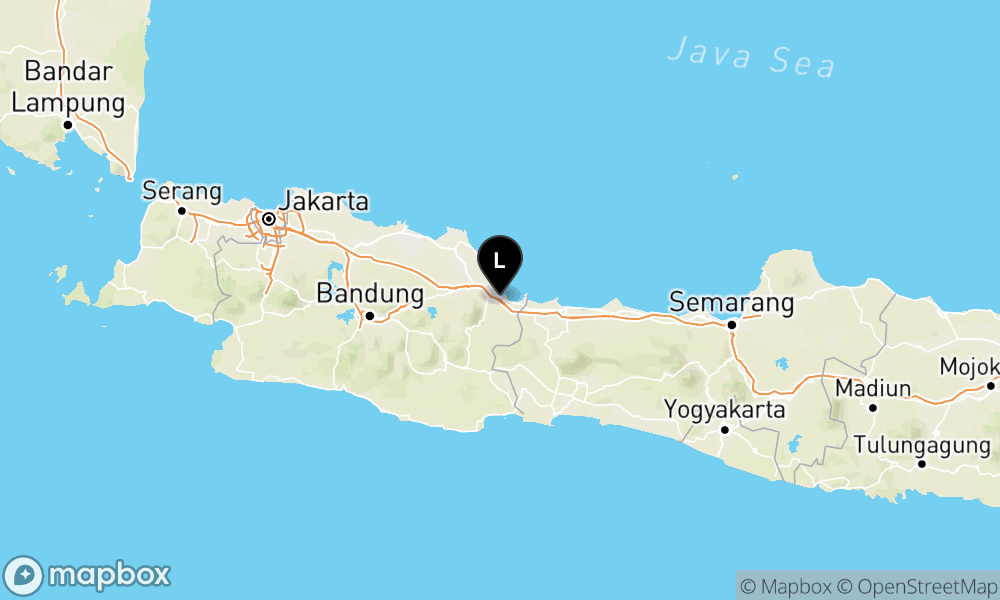 Peta Gempa Pusat gempa berada di darat 12 km tenggara Kota Cirebon
