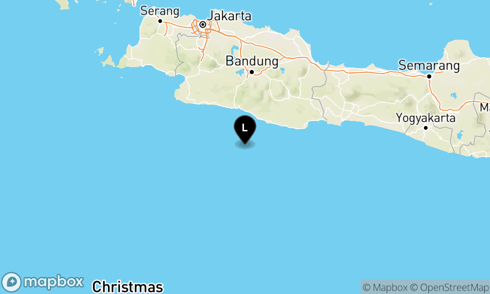 Peta Gempa Pusat gempa berada di laut 106 km BaratDaya Kab Tasikmalaya