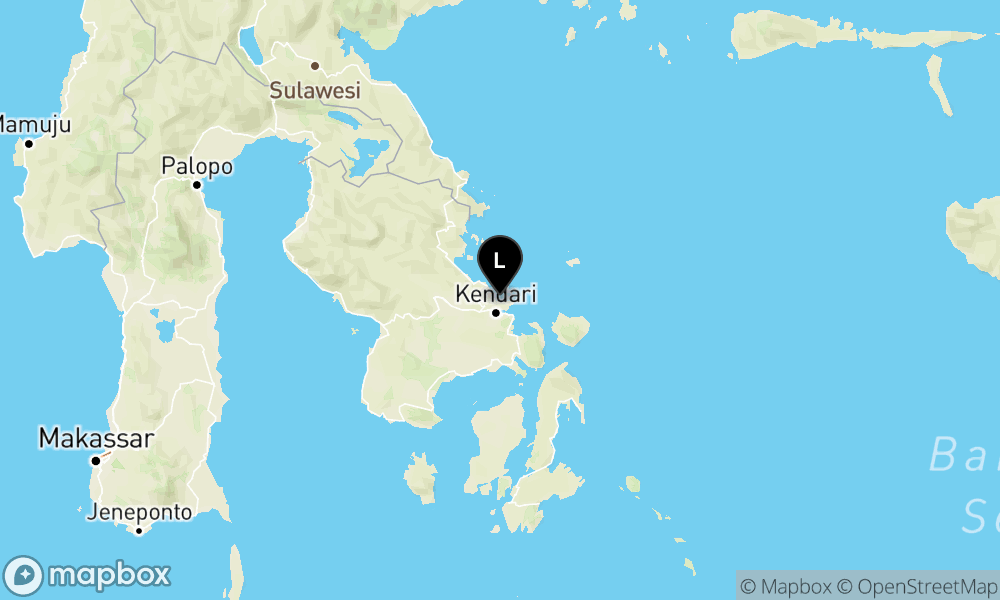 Peta Gempa Pusat gempa berada di laut 5 km Tenggara Kab. Konawe
