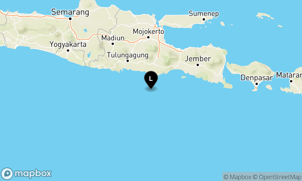 Peta Gempa Pusat gempa berada di laut 76 km BaratDaya Kabupaten Malang