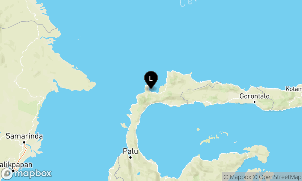 Peta Gempa Pusat gempa berada di Laut 40 Km Barat Daya Toli-Toli