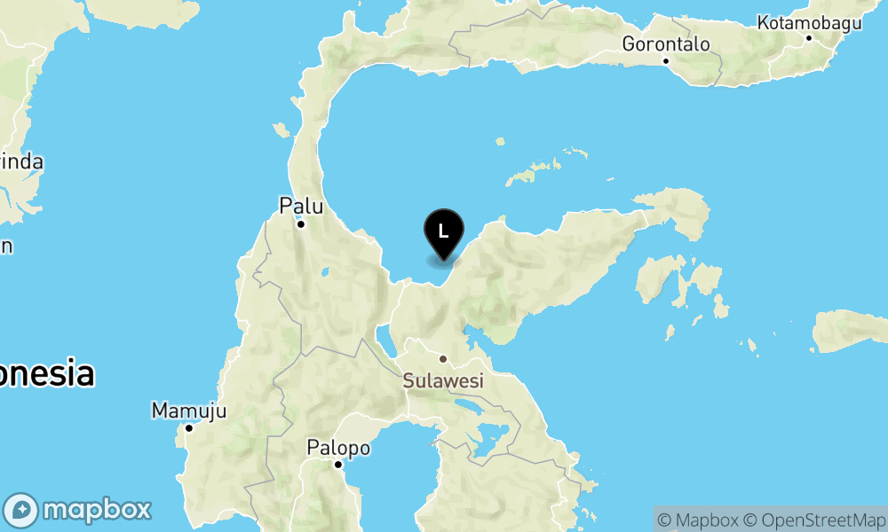 Peta Gempa Pusat gempa berada di laut 43 km timur laut Poso