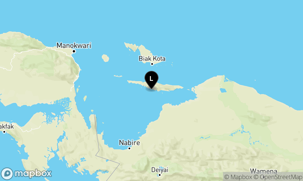 Peta Gempa Pusat gempa berada di laut 19 km Barat Laut Serui
