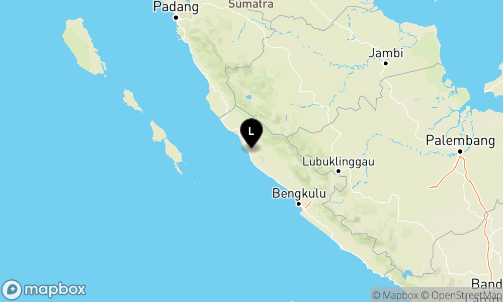 Peta Gempa Pusat gempa berada dilaut 64 km Tenggara Mukomuko