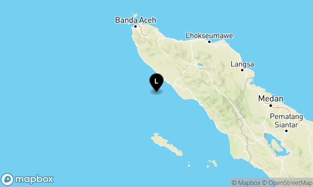 Peta Gempa Pusat gempa berada di laut 42 Km Barat Daya Meulaboh-Aceh Barat