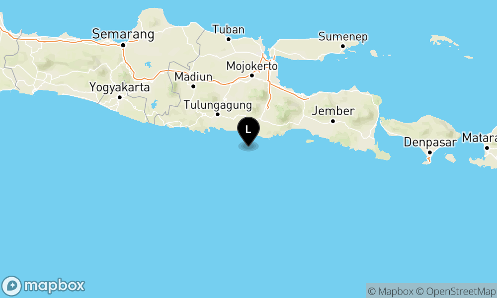 Peta Gempa Pusat gempa berada di laut 55 km barat daya Kab. Malang