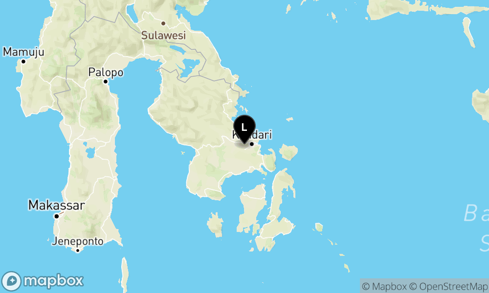 Peta Gempa Pusat gempa berada di darat 3 km Timur Laut Ranomeeto Barat, Kab. Konawe Selatan