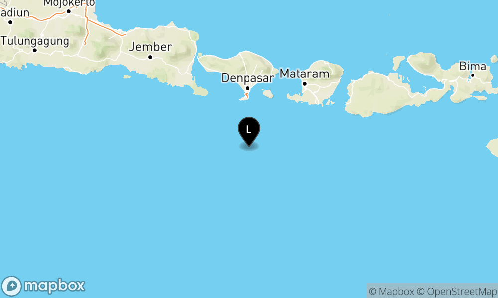 Peta Gempa Pusat gempa berada di laut 88 km tenggara Kuta Selatan