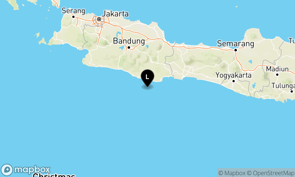 Peta Gempa Pusat gempa berada di laut 54 Km Barat Daya Kab. Pangandaran