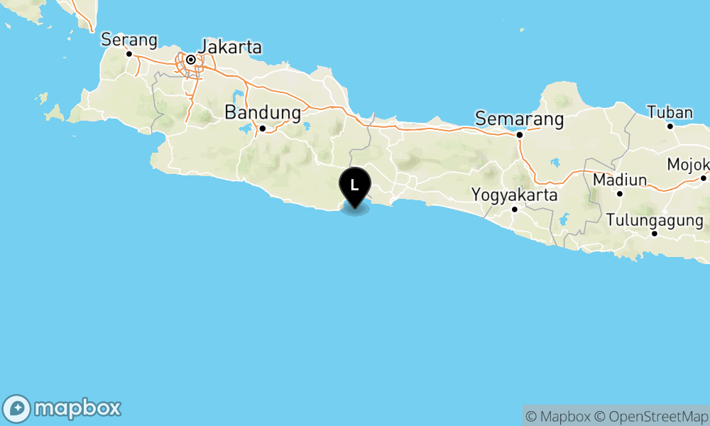 Peta Gempa Pusat gempa berada di laut 20 km Tenggara Kabupaten Pangandaran