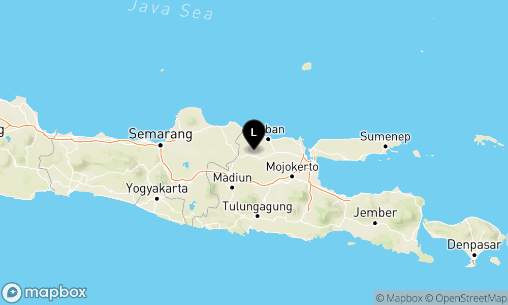 Peta Gempa Pusat gempa berada di darat 7 km BaratLaut Bojonegoro