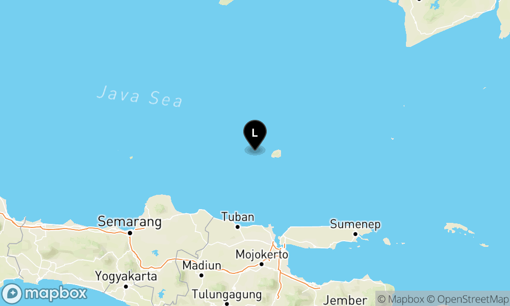 Peta Gempa Pusat gempa berada di laut 128 km TimurLaut Tuban