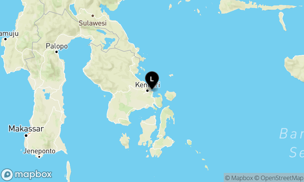 Peta Gempa Pusat gempa berada di darat 3.9 km Barat Laut Moramo Utara, kab. Konawe Selatan