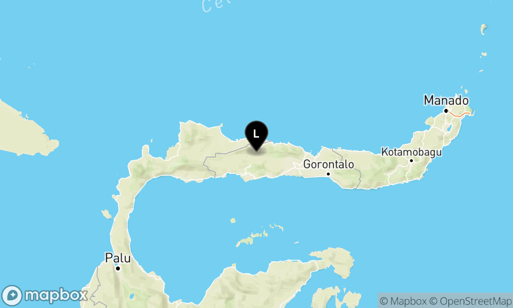 Peta Gempa Pusat gempa berada di darat 42 Km Timur Laut Pohuwato, Gorontalo