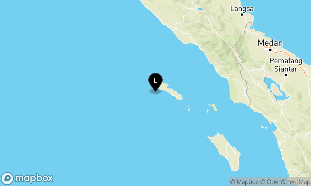 Peta Gempa Pusat gempa berada di laut 62 km baratlaut Sinabang