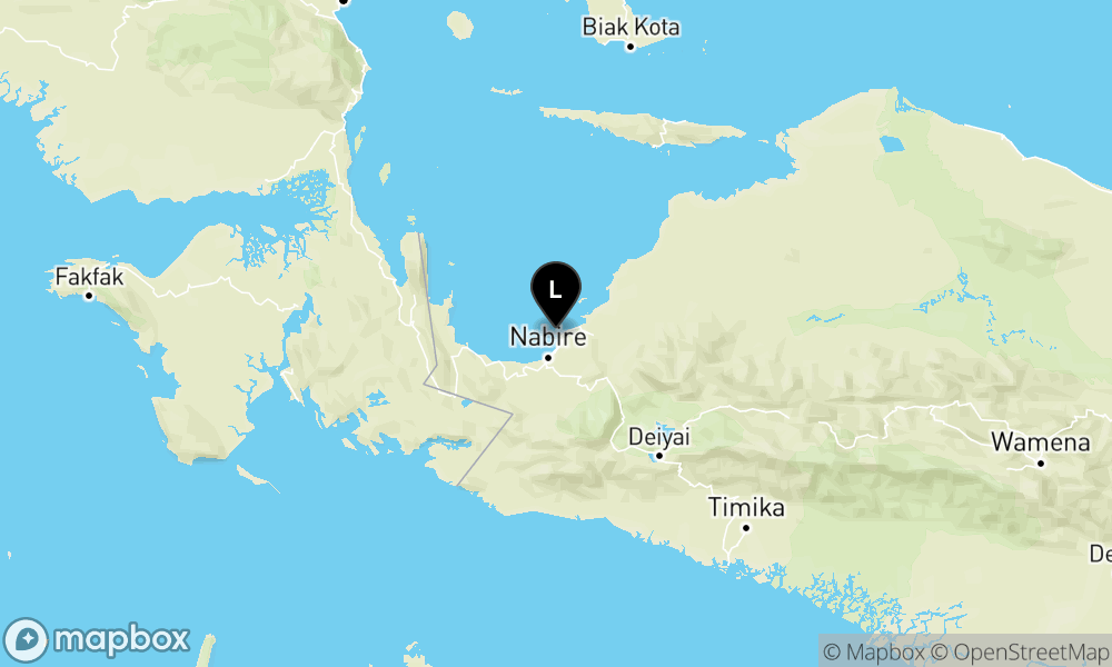 Peta Gempa Pusat gempa berada di darat 20 k, timur laut Nabire