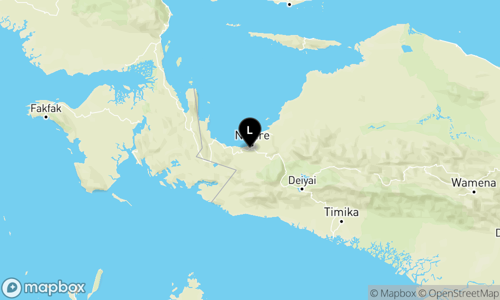 Peta Gempa Pusat gempa berada di darat 9 km barat daya Nabire