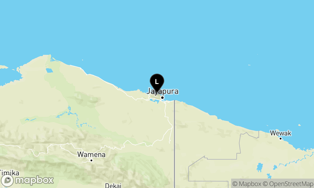Peta Gempa Pusat gempa berada di darat 19 km barat laut Kota Jayapura