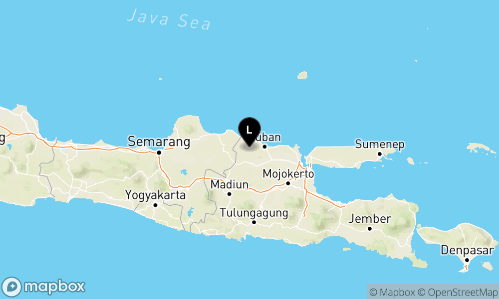 Peta Gempa Pusat gempa berada di darat 22 km barat daya Tuban