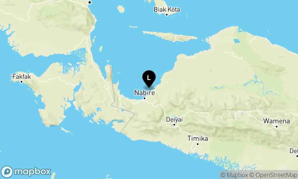 Peta Gempa Pusat gempa berada di laut 29km Timur Laut Nabire`