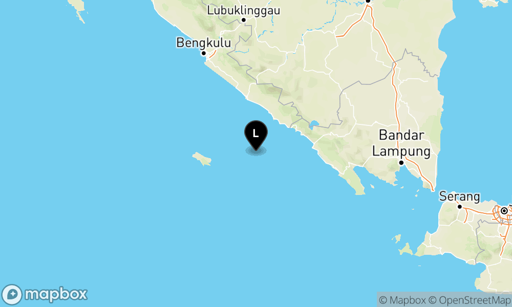 Peta Gempa Pusat gempa berada di laut 65 km barat daya Kaur