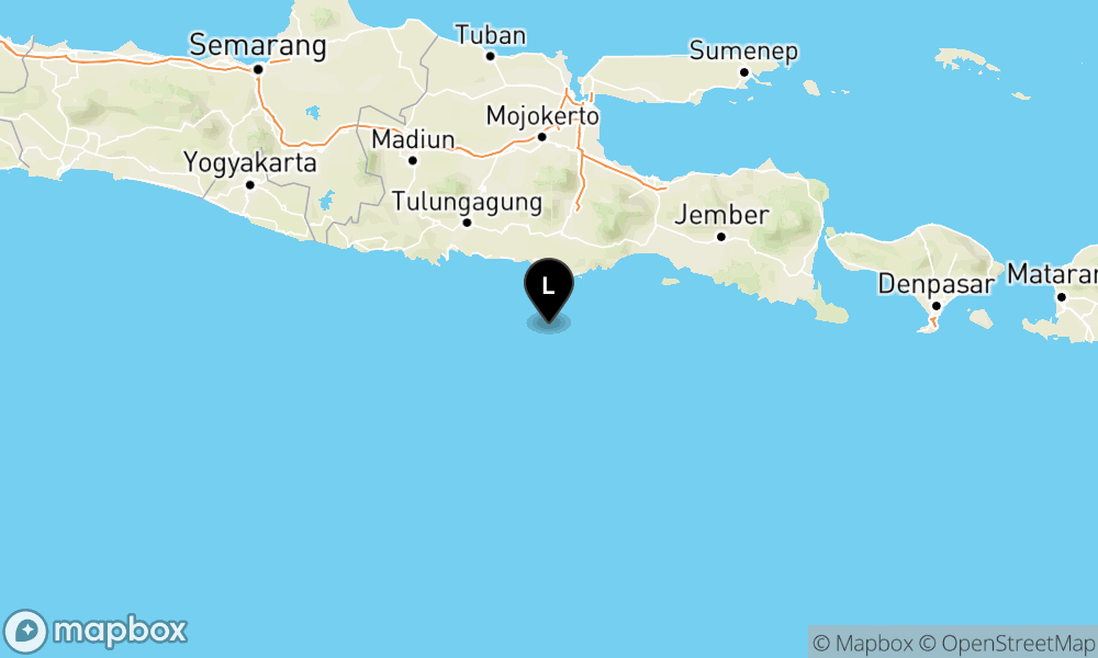 Peta Gempa Pusat gempa berada di laut 75 km barat daya Malang