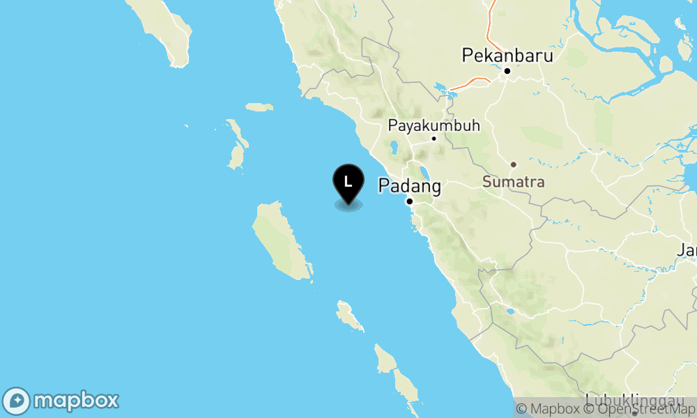 Peta Gempa Pusat gempa berada di laut 64 km Barat Daya Pariaman