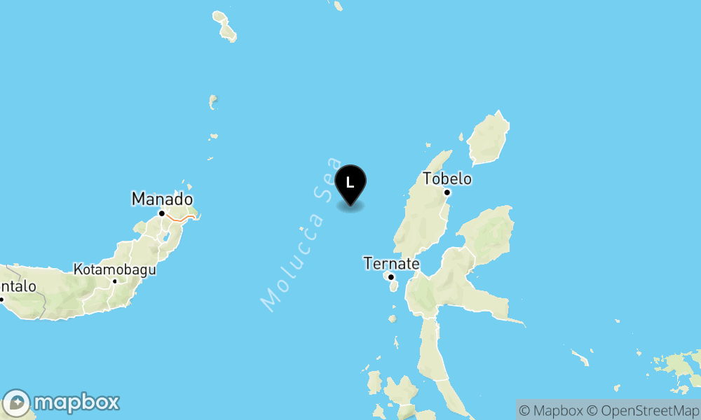 Peta Gempa Pusat gempa berada di laut 76 Km Baratlaut Halmahera Barat