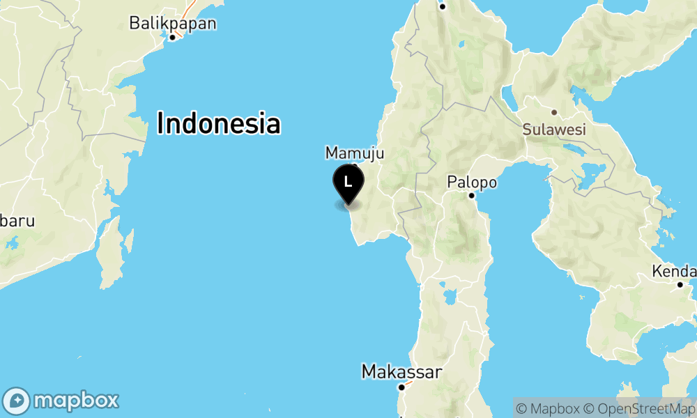 Peta Gempa Pusat gempa berada di darat 16 km barat daya Majene