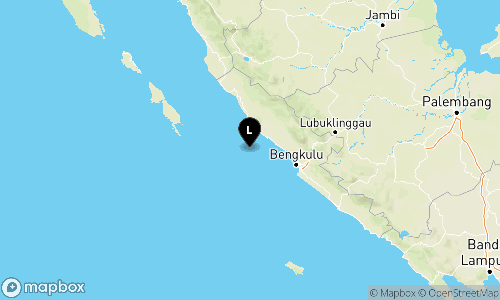 Peta Gempa Pusat gempa berada di laut 74 km barat daya Bengkulu Utara