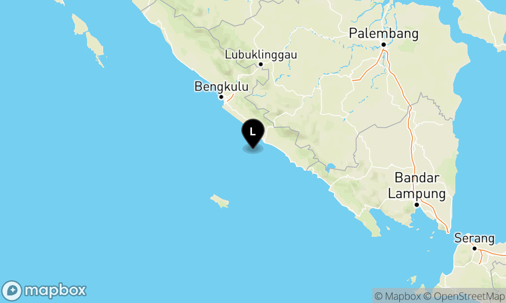 Peta Gempa Pusat gempa berada di laut 26 km barat daya Bengkulu Selatan