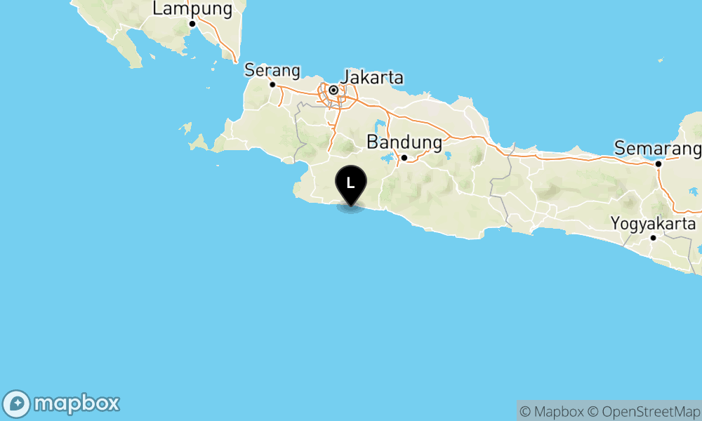 Peta Gempa Pusat gempa berada di laut 65 km tenggara Kota Sukabumi