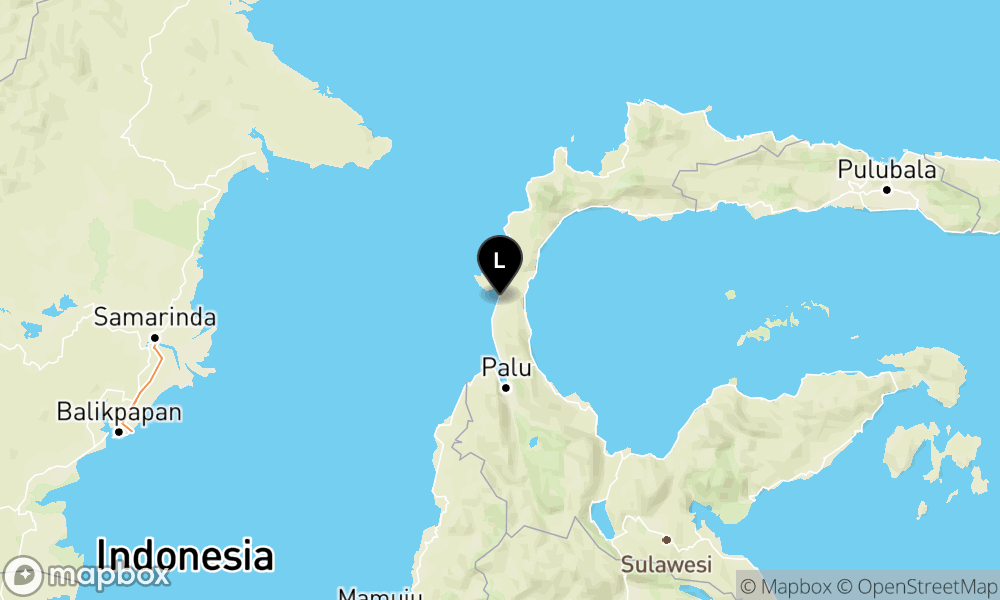 Peta Gempa Pusat gempa berada di darat 23 km barat laut Donggala