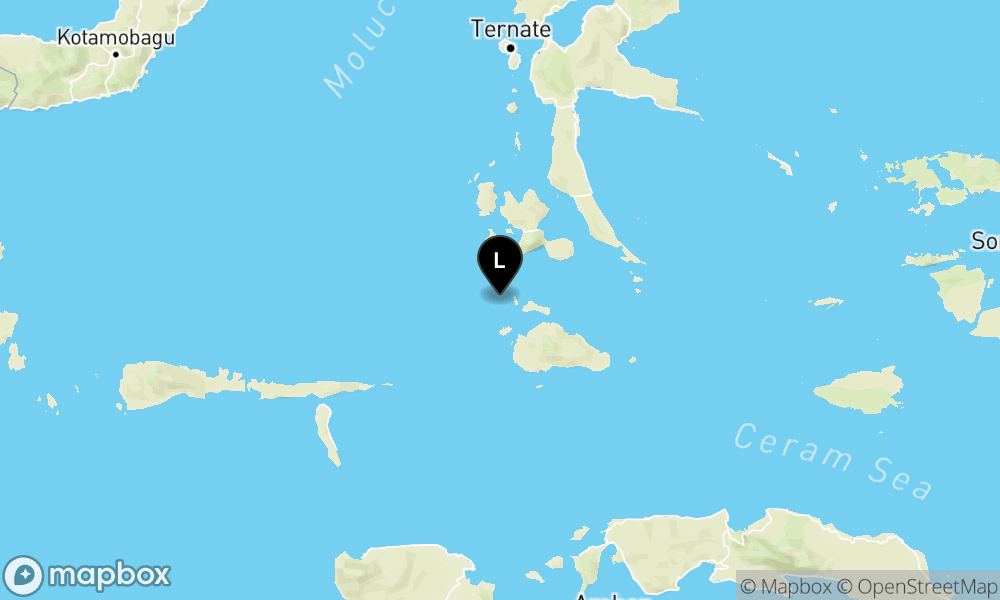 Peta Gempa Pusat gempa berada di laut 42 km barat laut Obi