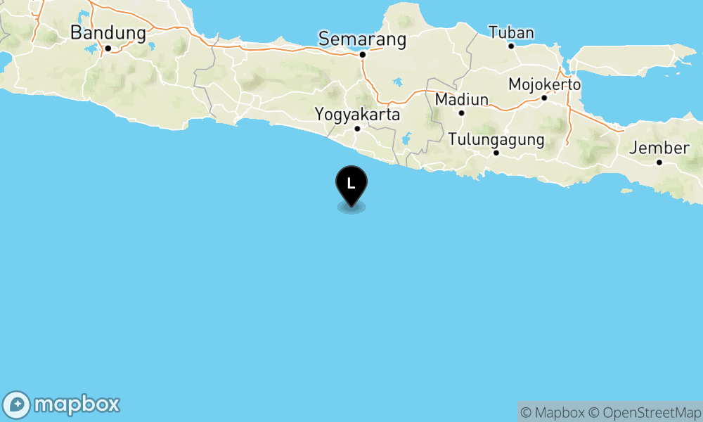 Peta Gempa Pusat gempa berada di laut 85 km baratdaya Gunung Kidul