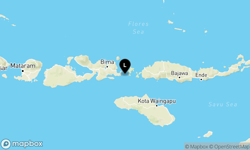 Peta Gempa Pusat gempa berada di laut 65 km tenggara Kota Bima