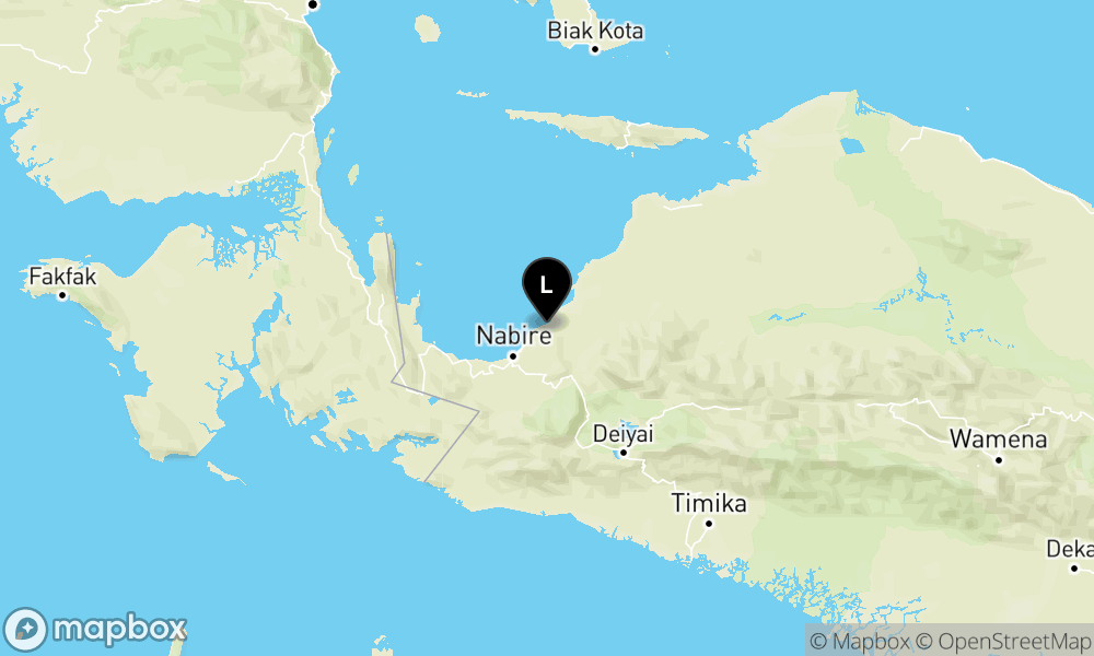 Peta Gempa Pusat gempa berada di darat 34 km timur laut Nabire