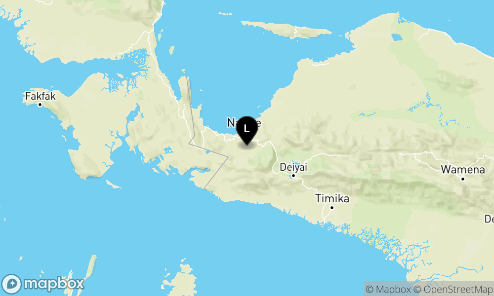 Peta Gempa Pusat gempa berada di darat 28 km tenggara Nabire
