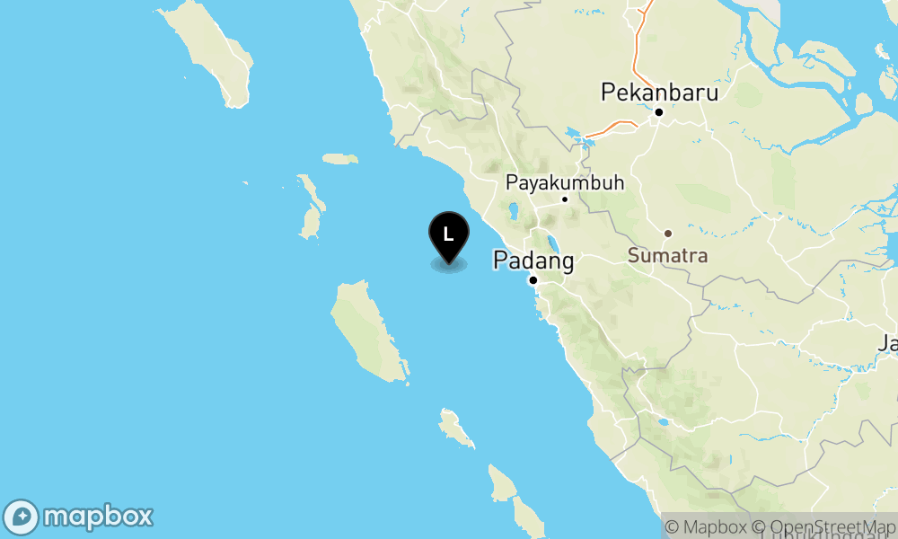 Peta Gempa Pusat gempa berada di laut 59 km barat daya Pariaman