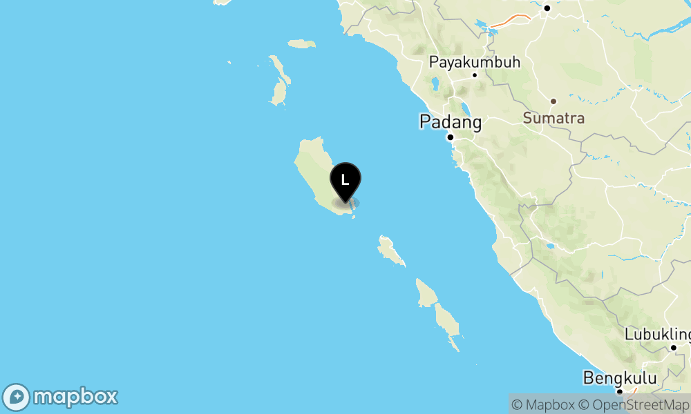 Peta Gempa Pusat gempa berada di darat 43 km tenggara Pulau Siberut-Kepulauan Mentawai