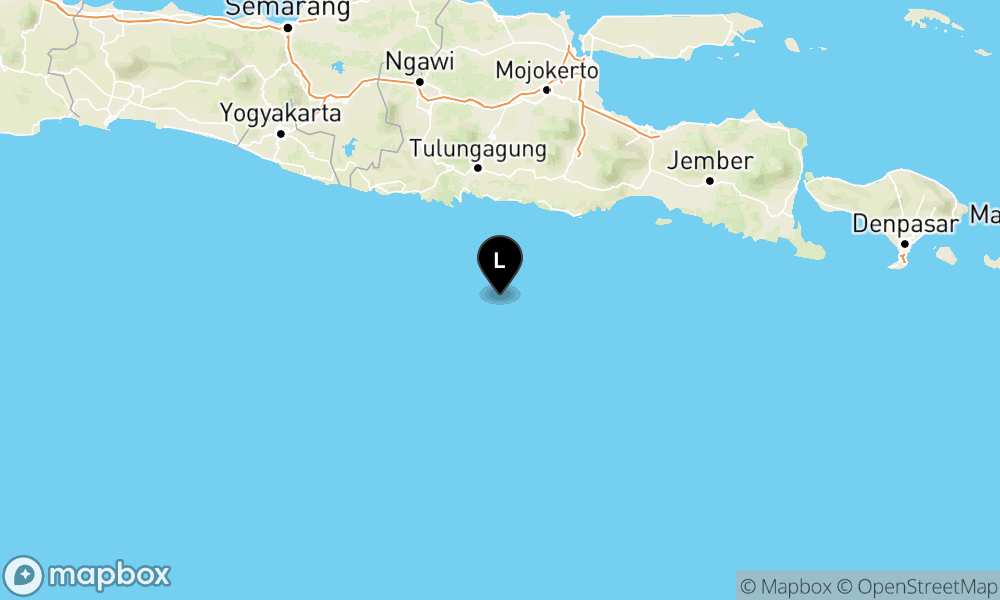 Peta Gempa Pusat gempa berada di laut, 106 km BaratDaya Kab. Blitar