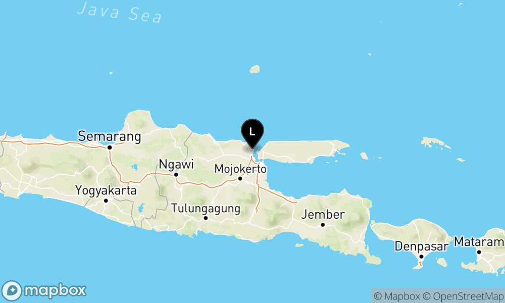 Peta Gempa Pusat gempa berada di darat 13 km barat laut Kab. Gresik