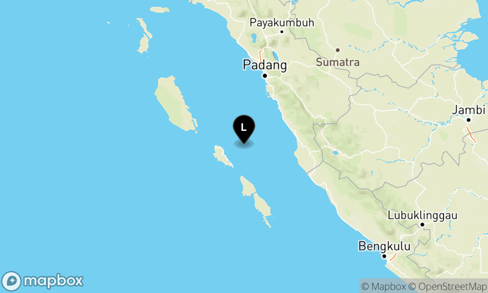 Peta Gempa Pusat gempa berada di laut 39 km timur laut Pulau Sipora