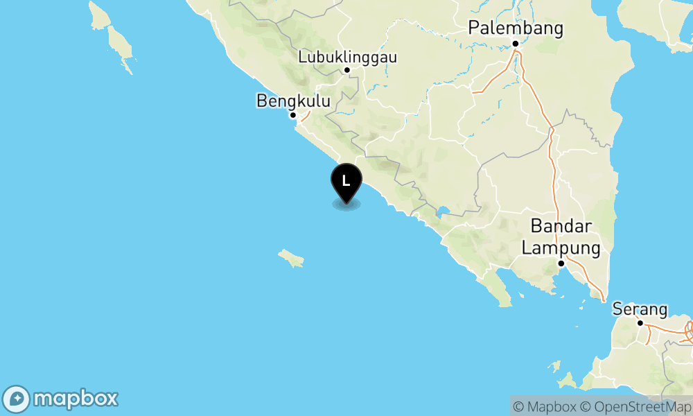Peta Gempa Pusat gempa berada di laut 42 km Barat daya Bengkulu Selatan