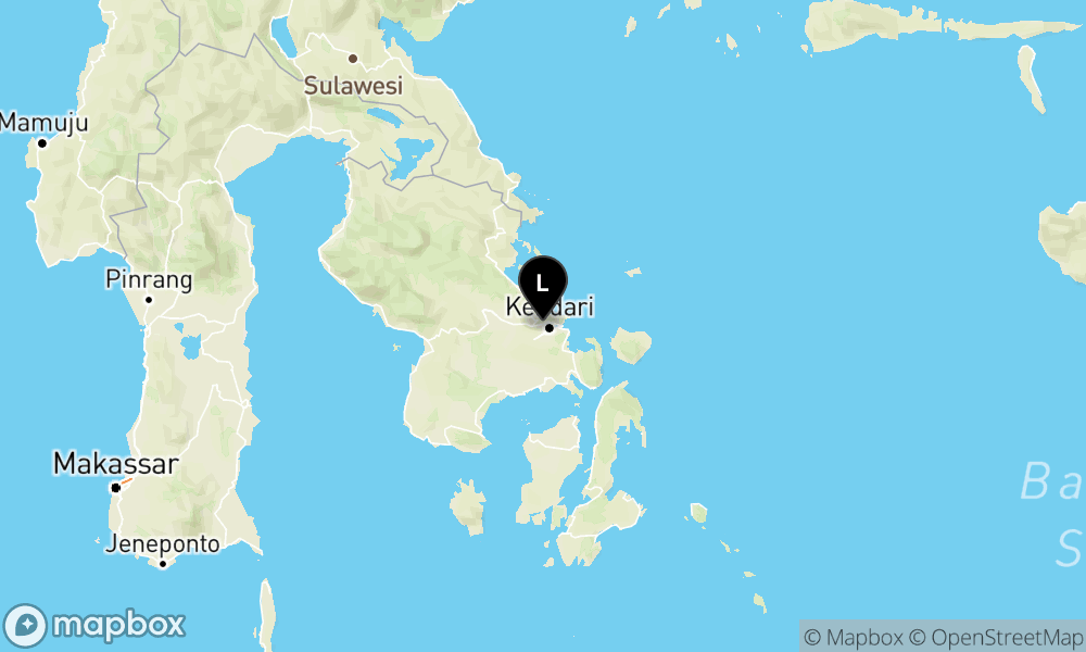 Peta Gempa Pusat gempa berada di darat 2 km tenggara Kota Kendari
