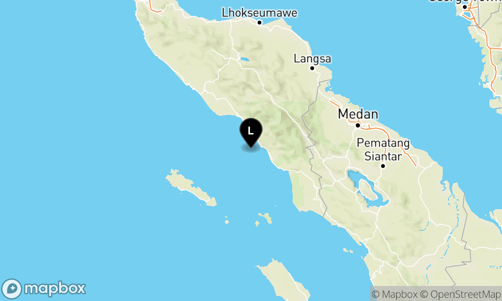 Peta Gempa Pusat gempa berada di laut 27 km BaratDaya Kab. Aceh Selatan
